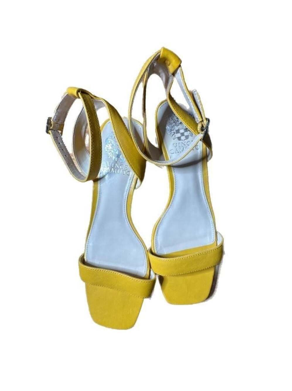 EUC Vince Camuto Jantta Razz Yellow Giglio Leather Heeled Sandals, 6 1/2M